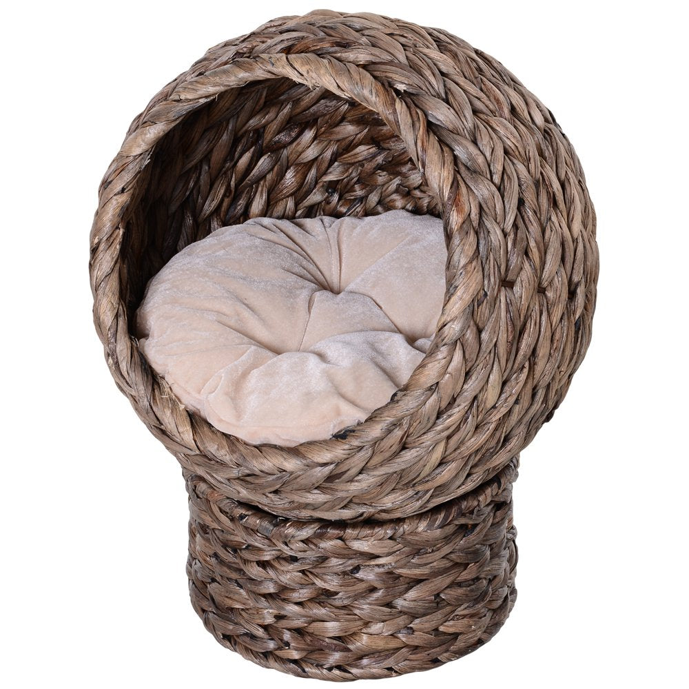 Pawhut 20" Natural Braided Banana Leaf Elevated Cat Bed Basket with Cushion, Brown Animals & Pet Supplies > Pet Supplies > Cat Supplies > Cat Beds Aosom LLC Dark Brown