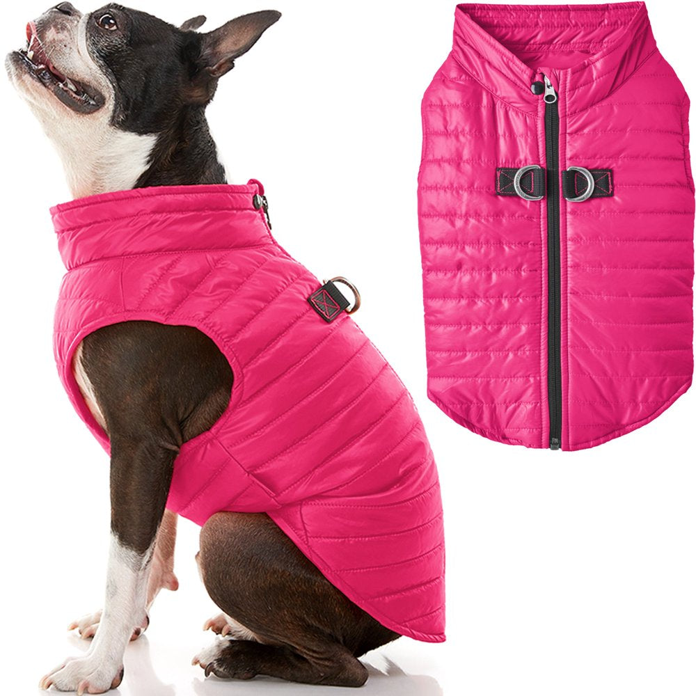 Gooby Puffer Vest Dog Jacket - Blue, Large - Ultra Thin Zip up Wind Breaker with Dual D Ring Leash Water Resistant Small Dog Sweater Animals & Pet Supplies > Pet Supplies > Dog Supplies > Dog Apparel Gooby X-Small Chest (~11.75") Pink