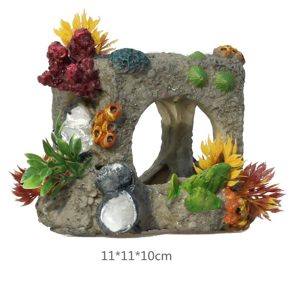 Water Grass Rockwork Model Reptile Cave, Resin Hiding Habitat Aquarium Terrarium Decoration Ornament for Small Lizards Turtles Amphibians Fish Animals & Pet Supplies > Pet Supplies > Reptile & Amphibian Supplies > Reptile & Amphibian Habitats DYNWAVE