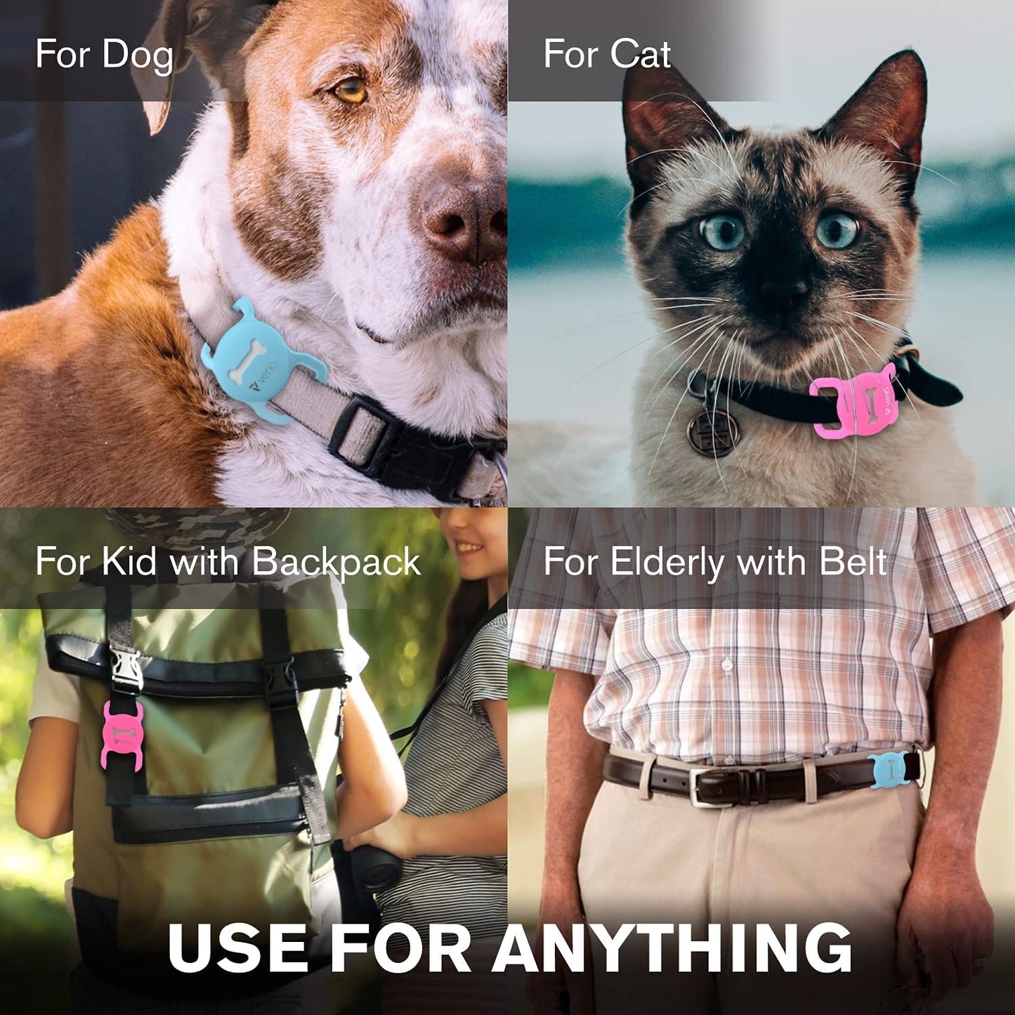 Vena Glow in the Dark Anti-Scratch Silicone Case Compatible with Apple Airtag for Dog Cat Pet Collar (2 Packs), Protective Airtag GPS Holder for Pet Loop Collar and Backpack (Light Blue / Pink) Electronics > GPS Accessories > GPS Cases VENA