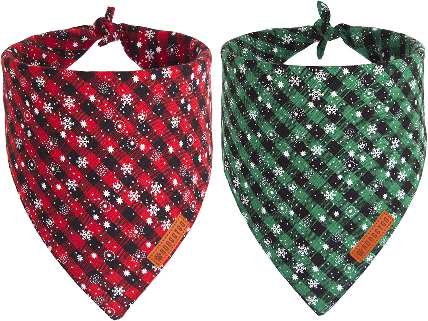 Adoggygo 2 Pack Dog Bandanas Christmas, Stylish Plaid Snowflake Dog Scarf, Premium Durable Fabric, Multiple Sizes Offered, Christmas Bandanas for Medium Large Dogs Pets (Large, Red) Animals & Pet Supplies > Pet Supplies > Dog Supplies > Dog Apparel ADOGGYGO Red&Green Small