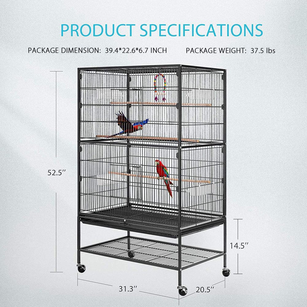 VIVOHOME 53 Inch Wrought Iron Large Bird Cage with Rolling Stand for Parrots Conures Lovebird Cockatiel Parakeets Animals & Pet Supplies > Pet Supplies > Bird Supplies > Bird Cages & Stands VIVOHOME