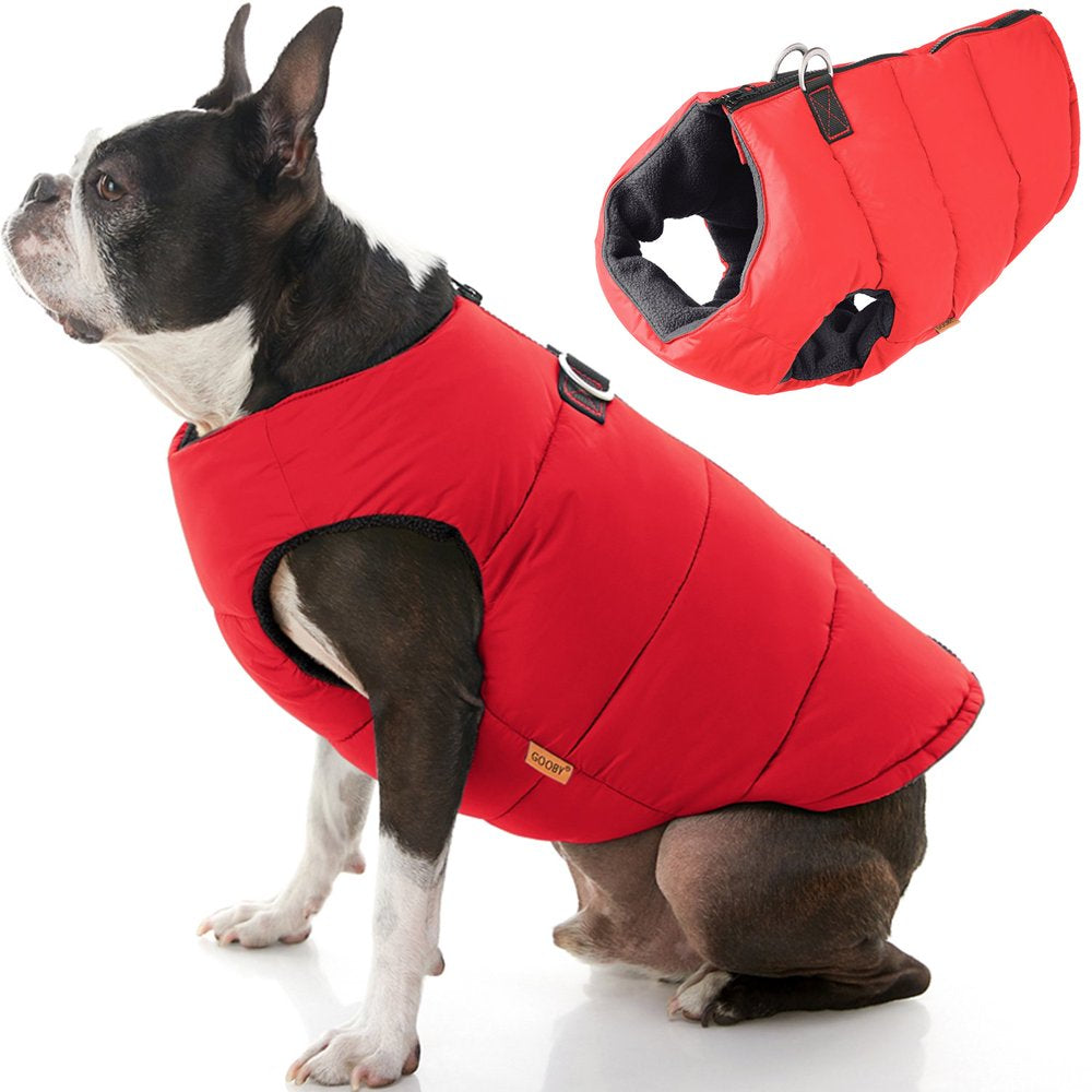 Gooby Padded Vest Dog Jacket - Blue, Large - Warm Zip up Dog Vest Fleece Jacket with Dual D Ring Leash Water Resistant Small Dog Sweater Animals & Pet Supplies > Pet Supplies > Dog Supplies > Dog Apparel Inafiction USA, Inc. dba Gooby Pet Fashion Large Chest (~20.25") Red Solid