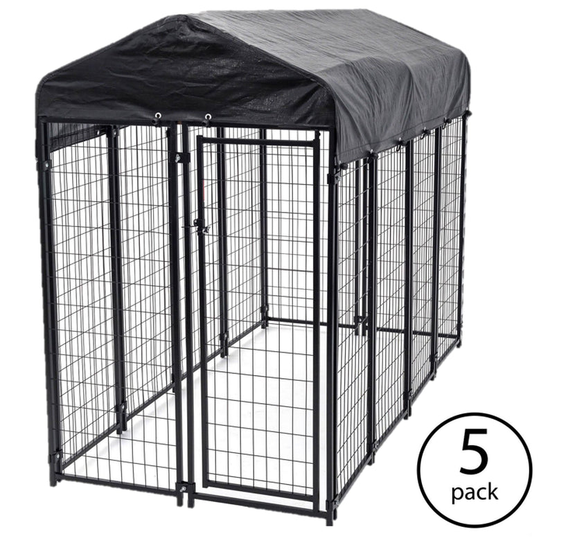 Lucky Dog Single-Door Outdoor Welded Wire Pet Kennel with Cover, Black, 8'L X 4'W X 6'H, 2 Pack Animals & Pet Supplies > Pet Supplies > Dog Supplies > Dog Kennels & Runs Lucky Dog 5
