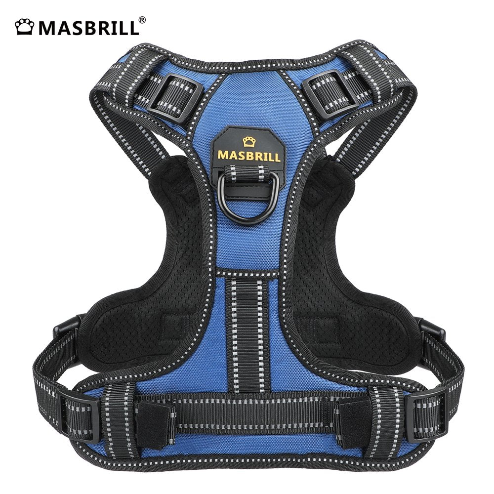 MASBRILL Reflective Dog Harness No Pull Dog Vest Harness with Handle, Breathable Padded Dog Chest Harness Adjustable for Small Dog-Red M Animals & Pet Supplies > Pet Supplies > Dog Supplies > Dog Apparel MASBRILL L: (neck:17"-24", chest: 20"-36") Blue