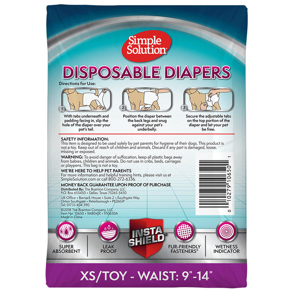 Simple Solution True Fit Disposable Dog Diapers for Female Dogs | Super Absorbent with Wetness Indicator | Xs/Toy | 12 Count Animals & Pet Supplies > Pet Supplies > Dog Supplies > Dog Diaper Pads & Liners Simple Solution