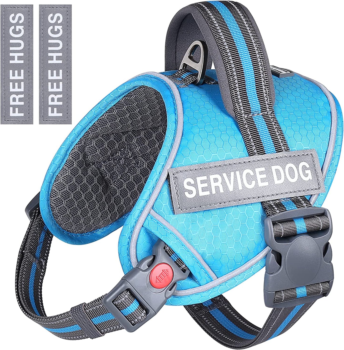 VIVAGLORY Service Dog Vest with Padded Handle, No Pull Adjustable Reflective Pet Vest Harness with 4 PCS Removable Patches for Small Dogs in Training, Pink Animals & Pet Supplies > Pet Supplies > Dog Supplies > Dog Apparel VIVAGLORY Blue XL: 31-44 inch (Ribcage Girth)