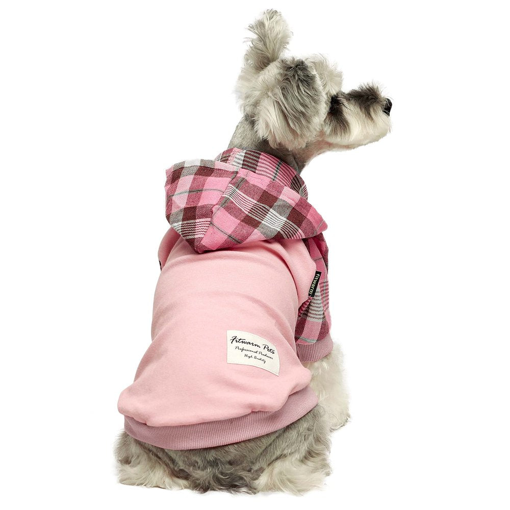 Fitwarm 100% Cotton Plaid Dog Clothes Lightweight Puppy Hoodie Pet Sweatshirt Doggie Hooded Outfits Cat Apparel XXL Animals & Pet Supplies > Pet Supplies > Cat Supplies > Cat Apparel Fitwarm M Pink 