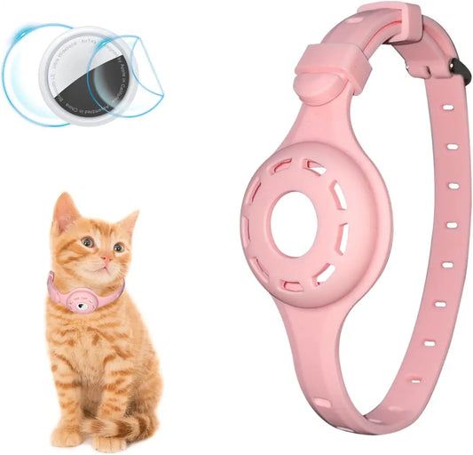 Airtag Cat Collar Airtag Dog Collar Holder with 1 HD Protective Film 4.8-12.8Inch Soft Silicone Dog Collars for Apple Airtag on Small Cats Small Dogs (Pink) Electronics > GPS Accessories > GPS Cases UMOPET Pink  