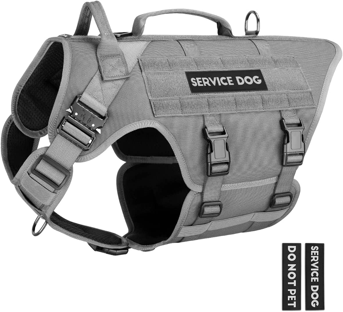 Tactical Dog Harness - PETNANNY Service Dog Vest for Large Dogs Fully Body Coverage in Training Dog Harness with 2 Reflective Dog Patches, Handle, Hook and Loop Panels, Walking Hunting Dog MOLLE Vest Animals & Pet Supplies > Pet Supplies > Dog Supplies > Dog Apparel PETNANNY Grey Medium 