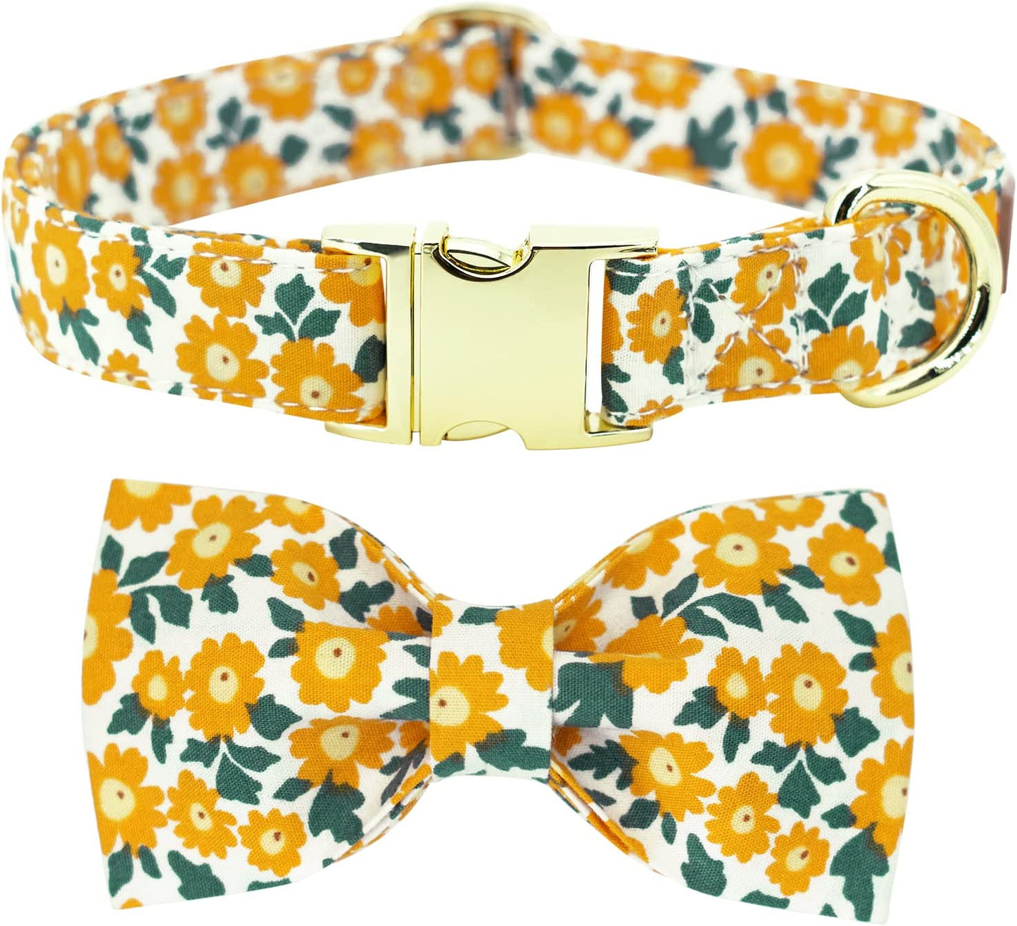 Dog Collar Floral with Elegant Bow Tie Soft Comfy Cotton Adjustable Collar, Premium Metal Buckle for Puppy and Cat Small Medium Large(Daisy Flowers,M) Animals & Pet Supplies > Pet Supplies > Dog Supplies > Dog Apparel Tunkoo Yellow Flowers Collar Small