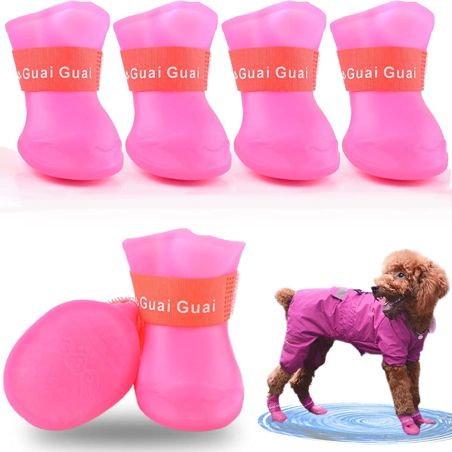 Cdycam Puppy Dogs Candy Colors Anti-Slip Waterproof Rubber Rain Shoes Boots Paws Cover (Black, Large) Animals & Pet Supplies > Pet Supplies > Dog Supplies > Dog Apparel Pesp Rose red Size 2: ( L: 1.99" x W: 1.56" )
