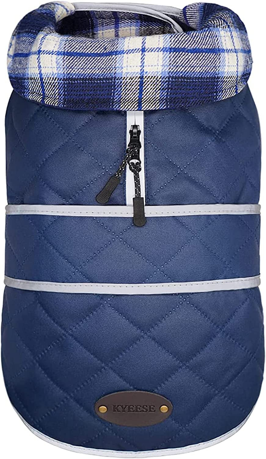 KYEESE Dog Jackets Waterproof Windproof with Reflective Strip Quilted Size Adjustable Dog Cold Weather Coat with Leash Hole for Small Dogs Animals & Pet Supplies > Pet Supplies > Dog Supplies > Dog Apparel kyeese Navyblue Medium 