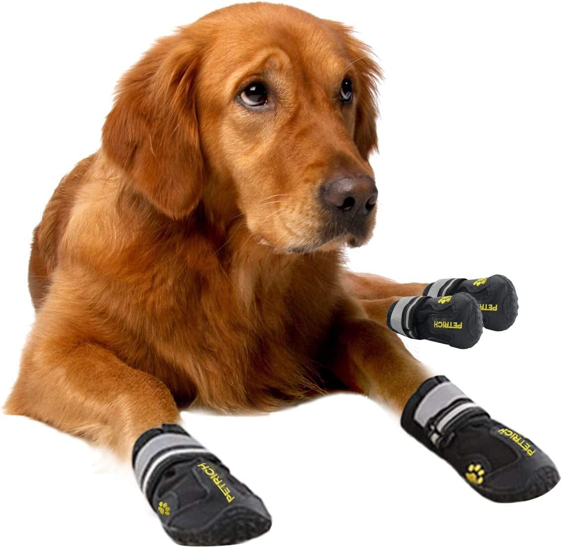 CEESC Dog Boots Waterproof Shoes for Medium Large Dogs with Adjustable Reflective Straps Rugged Anti-Slip Sole Black 4PCS (Size 6:2.95" × 2.52"(L*W), Black) Animals & Pet Supplies > Pet Supplies > Dog Supplies > Dog Apparel CEESC