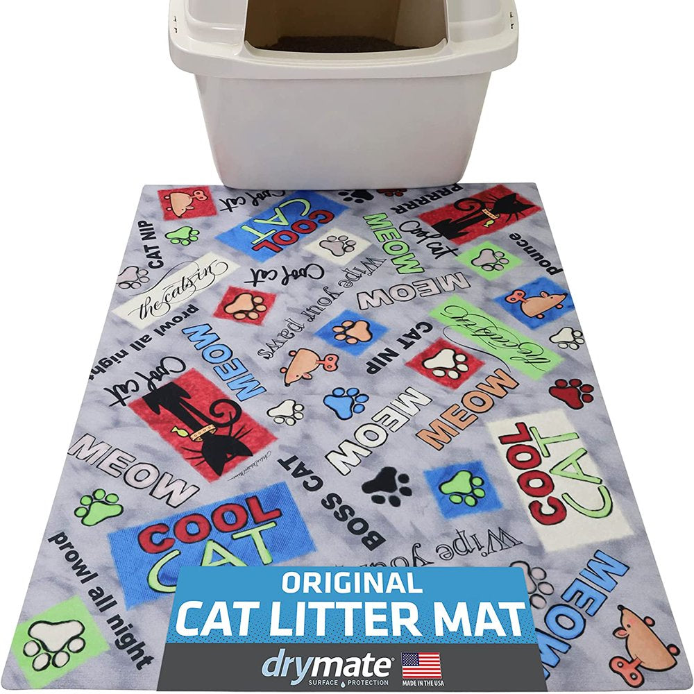 Drymate Original Cat Litter Mat, Contains Mess from Box for Cleaner Floors, Urine-Proof, Soft on Kitty Paws -Absorbent/Waterproof- Machine Washable, Durable (USA Made) Animals & Pet Supplies > Pet Supplies > Cat Supplies > Cat Litter Box Mats Drymate Large (20" x 28") Cool Cat Grey 