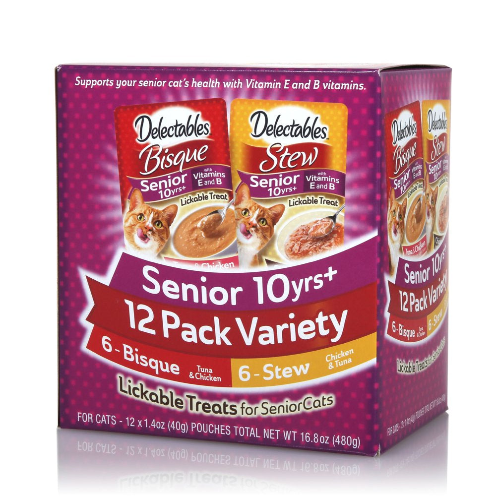 Hartz Delectables Bisque & Stew Senior 10+ Lickable Wet Cat Treats Variety Pack, 12 Pack Animals & Pet Supplies > Pet Supplies > Cat Supplies > Cat Treats Hartz Mountain Corp
