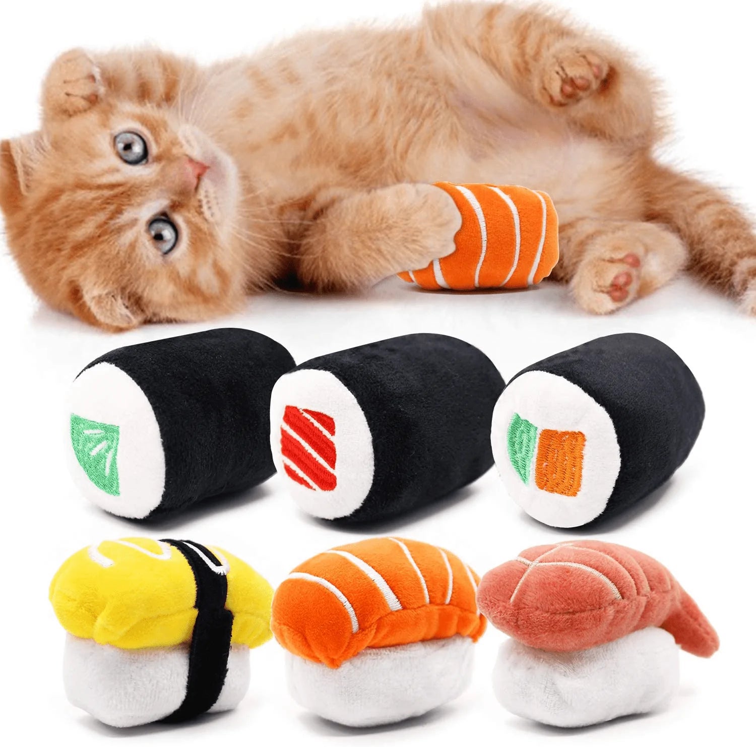 Ciyvolyeen Lot de 6 jouets pour chat Sushi avec herbe à chat