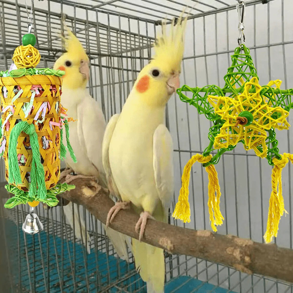 Cooshou 3Pcs Bird Parrot Shredder Toys Handmade Bamboo Parrot Conures Chewing Toy with Rattan Five-Pointed Stars Small Bird Hanging Swing Foraging Toy for Cockatiels Budgie Parroket Animals & Pet Supplies > Pet Supplies > Bird Supplies > Bird Toys CooShou