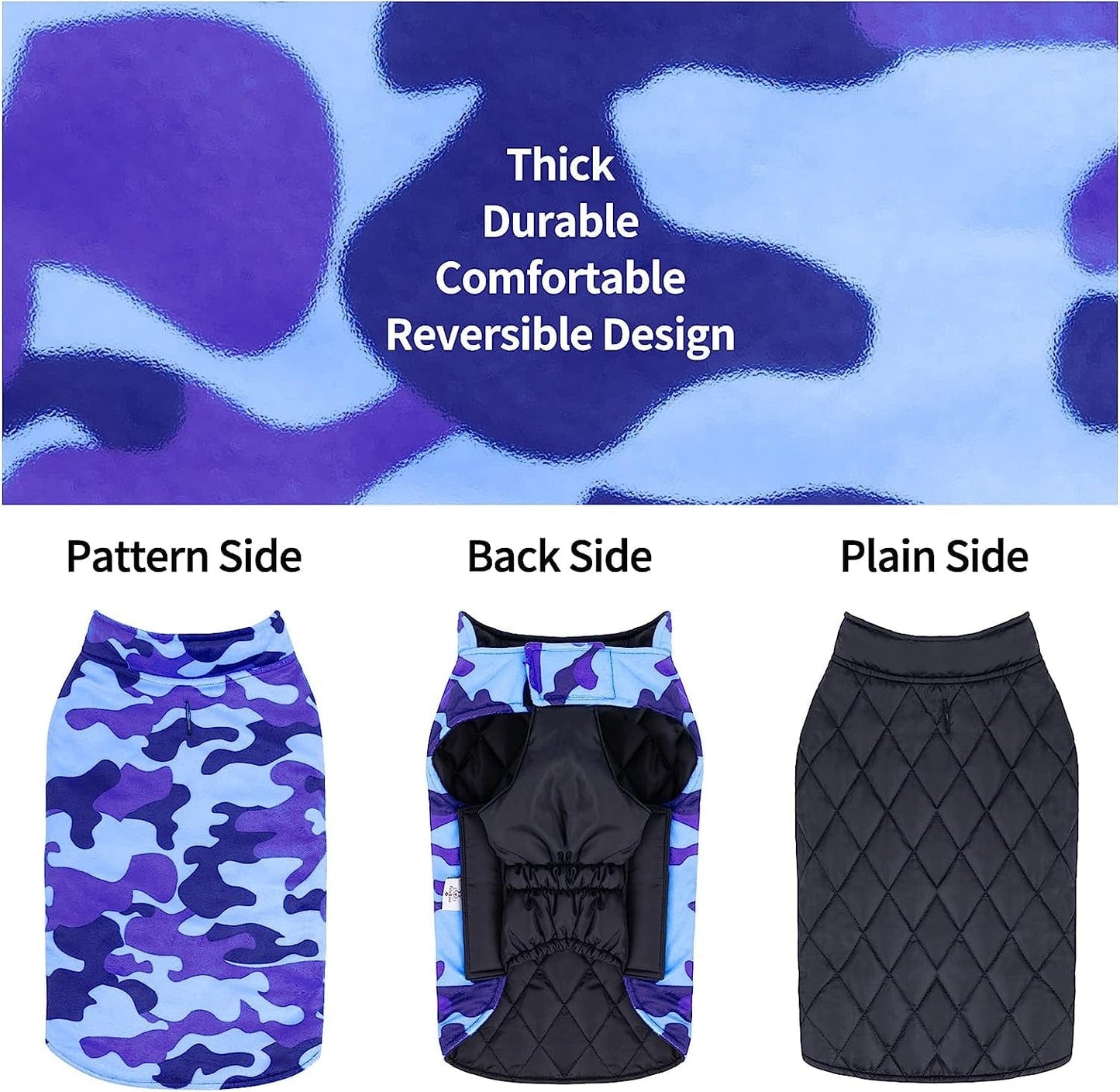 Cutebone Dog Winter Coat Puffer Jacket Windproof Dog Jacket Reversible Dog Vest Thick Padded Lining Pet Apparel for Small Medium Large Dogs with Leash Hole Animals & Pet Supplies > Pet Supplies > Dog Supplies > Dog Apparel CuteBone