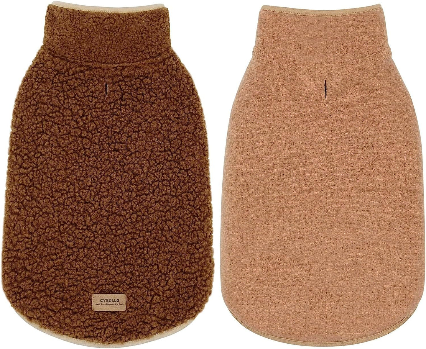 Cyeollo Dog Coat Sherpa Fleece Reversible Jacket Turtleneck Sweater Vest Thick Dog Jackets for Winter Warm Clothes Cold Weather Coats for Small Dogs Pink Apparel Animals & Pet Supplies > Pet Supplies > Dog Supplies > Dog Apparel cyeollo Brown Large
