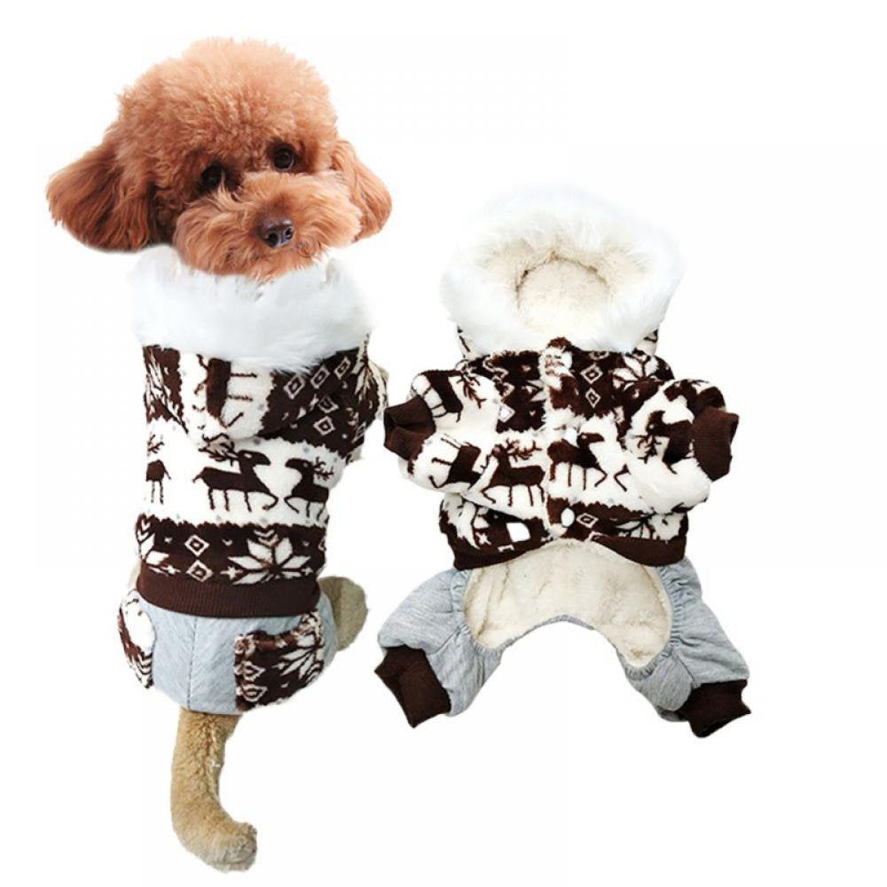 Small Dog Hooded Sweater Pet Snowflake Elk Four Legs Cotton Padded Coat, Dog Winter Warm Comfortable Hoodies Dog Apparel Christmas Costume Red M Animals & Pet Supplies > Pet Supplies > Dog Supplies > Dog Apparel Canopy M Brown