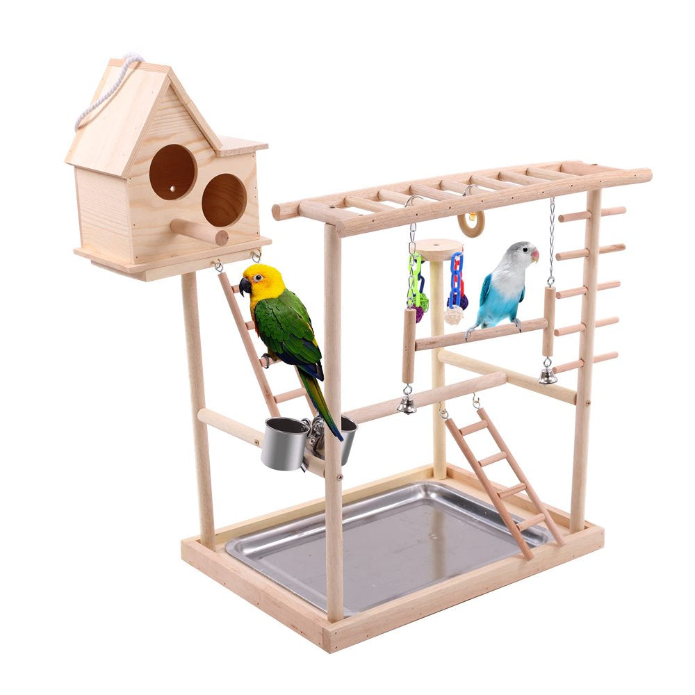 QBLEEV Bird'S Nest Bird Perches Play Stand Gym Parrot Playground Play Gym Playpen Play Stand Swing Bridge Tray Wood Climb Ladders Animals & Pet Supplies > Pet Supplies > Bird Supplies > Bird Gyms & Playstands QBLEEV