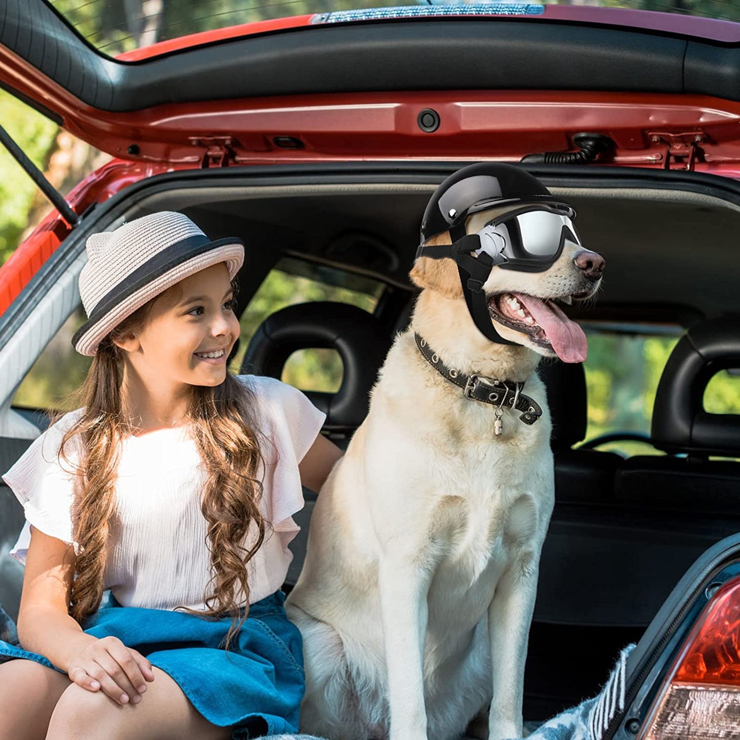 2 Pcs Dog Sunglasses and Pet Helmet Set with Dog Goggles, Dust Wind UV Protection Dog Glasses Dog Helmet and Goggles Adjustable Dog Motorcycle Helmet Bike Hat for Medium or Large Pet Dog(Cool Style) Animals & Pet Supplies > Pet Supplies > Dog Supplies > Dog Apparel Potchen