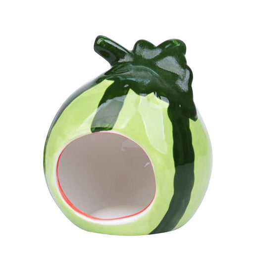 Hapeisy Ceramic Cartoon Watermelon Shape Hamster House Home, Summer Cool Small Animal Pet Nesting Habitat Cage Accessories Animals & Pet Supplies > Pet Supplies > Small Animal Supplies > Small Animal Habitats & Cages Hapeisy A3  
