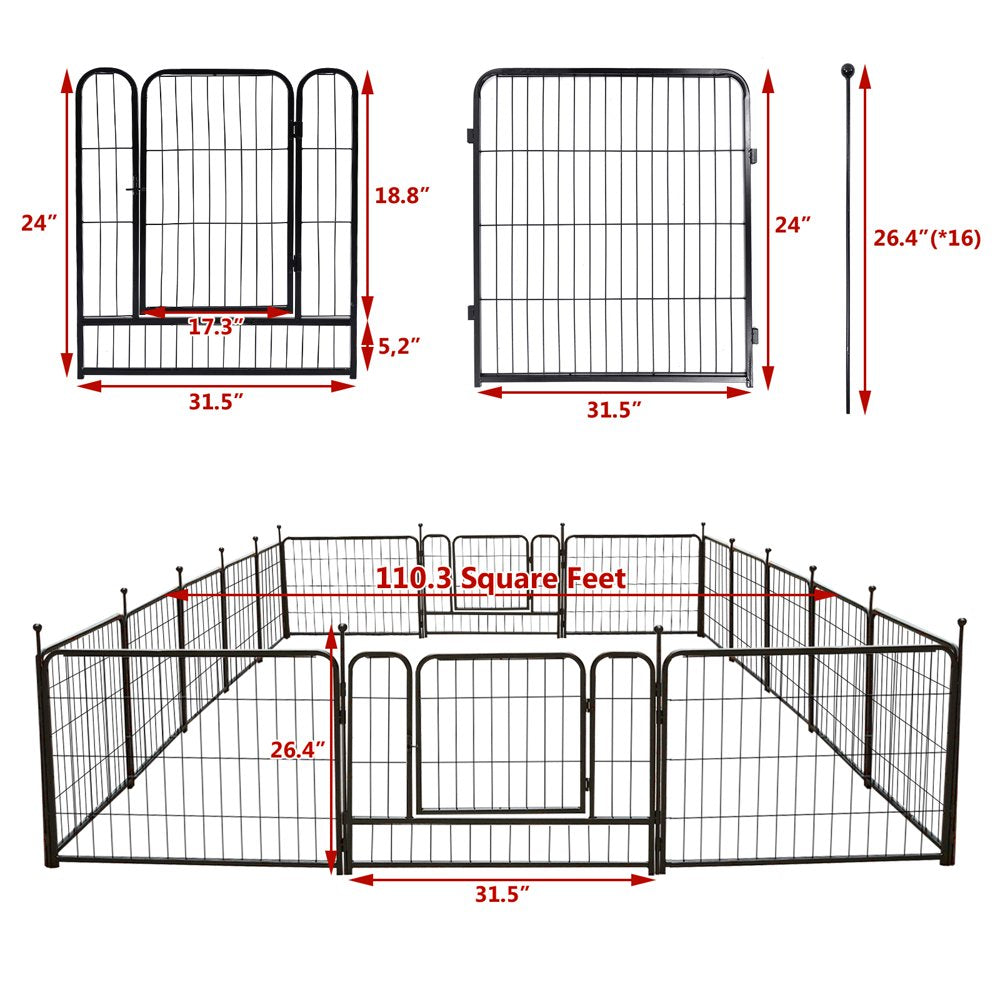 TOOCA Puppy Playpen, 16 Panels 24"H, Indoor & Outdoor, Portable, Metal Animals & Pet Supplies > Pet Supplies > Dog Supplies > Dog Kennels & Runs TOOCA