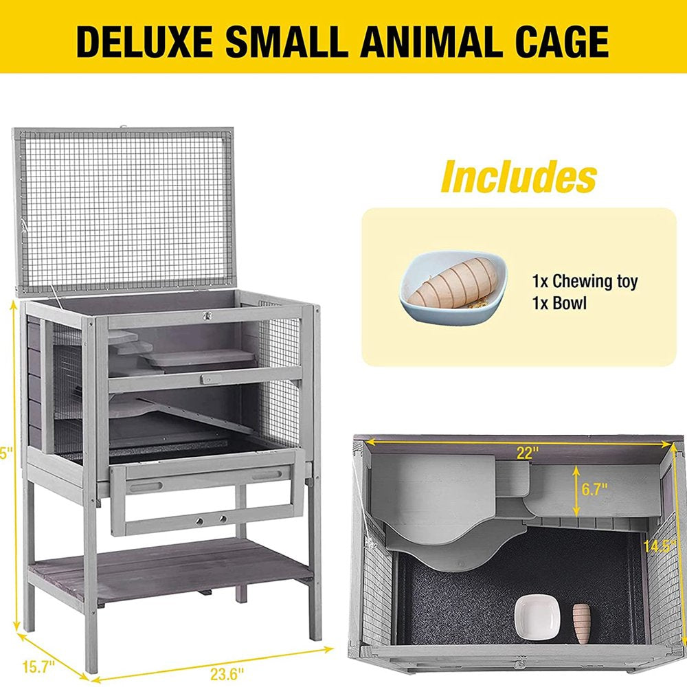 Morgete Hamster Cage Wooden Rat House Indoor Outdoor Use Small Critter Habitat with Plastic Deep Not Leakage Pull Out Tray Animals & Pet Supplies > Pet Supplies > Small Animal Supplies > Small Animal Habitats & Cages Morgete Inc   
