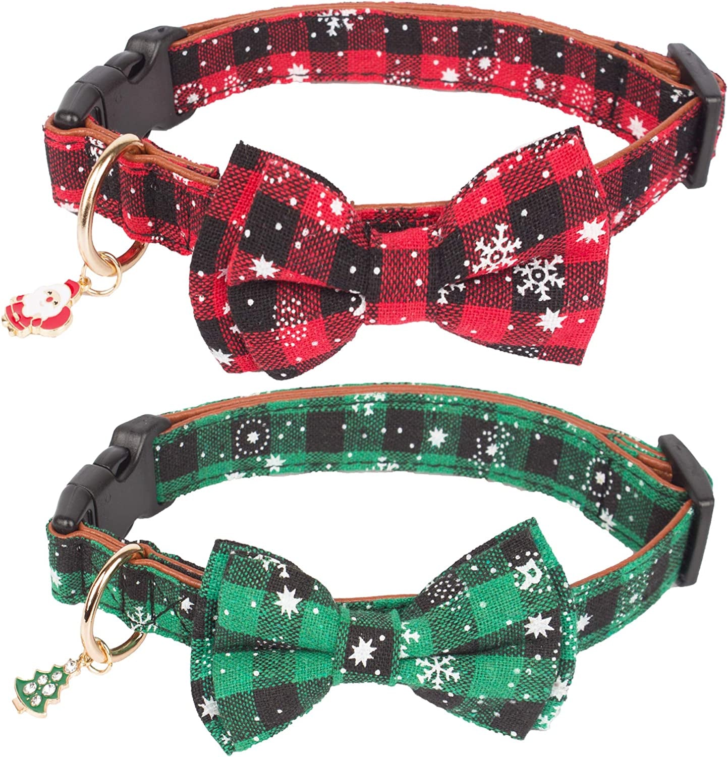 ADOGGYGO Christmas Dog Collar with Bow Tie Adjustable Bowtie Plaid Red Green Dog Pet Collars for Small Medium Large Dogs (Small, Red&Green&White) Animals & Pet Supplies > Pet Supplies > Dog Supplies > Dog Apparel ADOGGYGO Red&Green&White Large