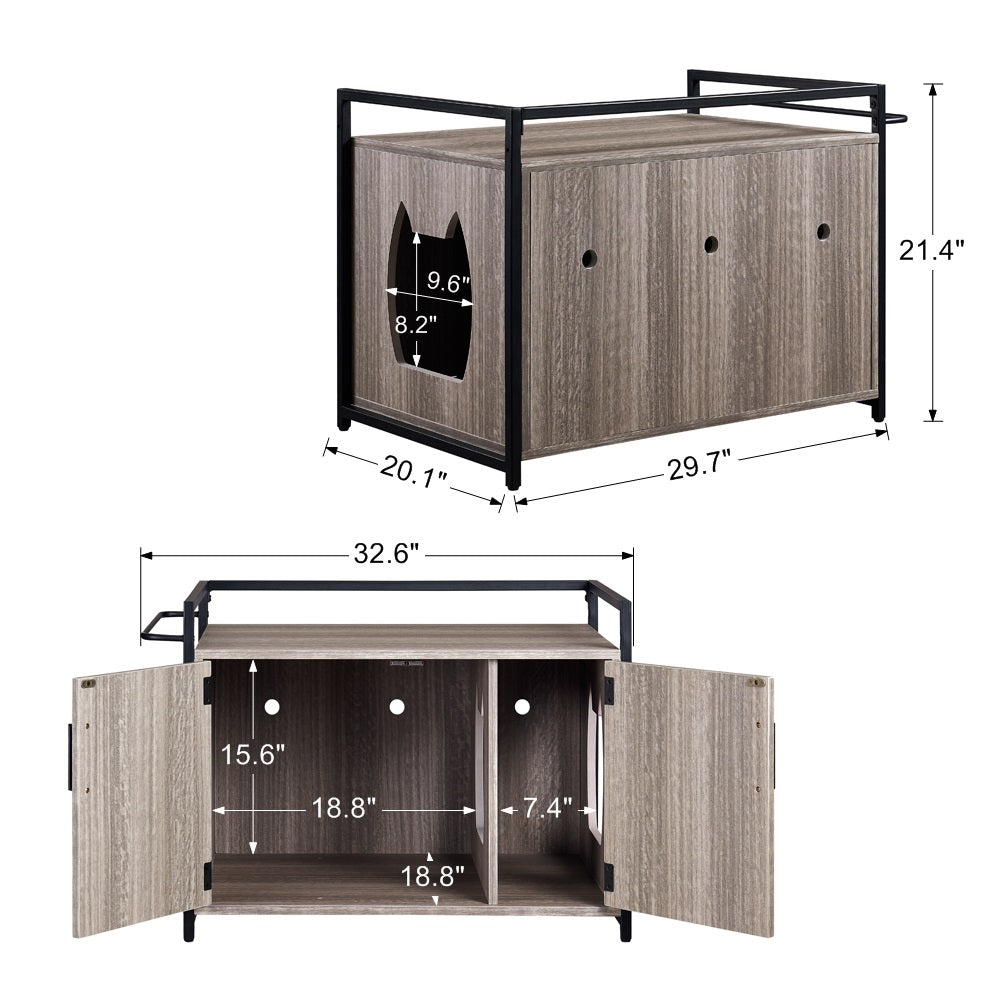 Unipaws Cat Litter Box Enclosure, Privacy Cat Washroom Bench, Litter Box Hidden, Pet Crate with Iron and Wood Sturdy Structure, Cat House Nightstand, Weathered Gray Animals & Pet Supplies > Pet Supplies > Cat Supplies > Cat Furniture Unipaws