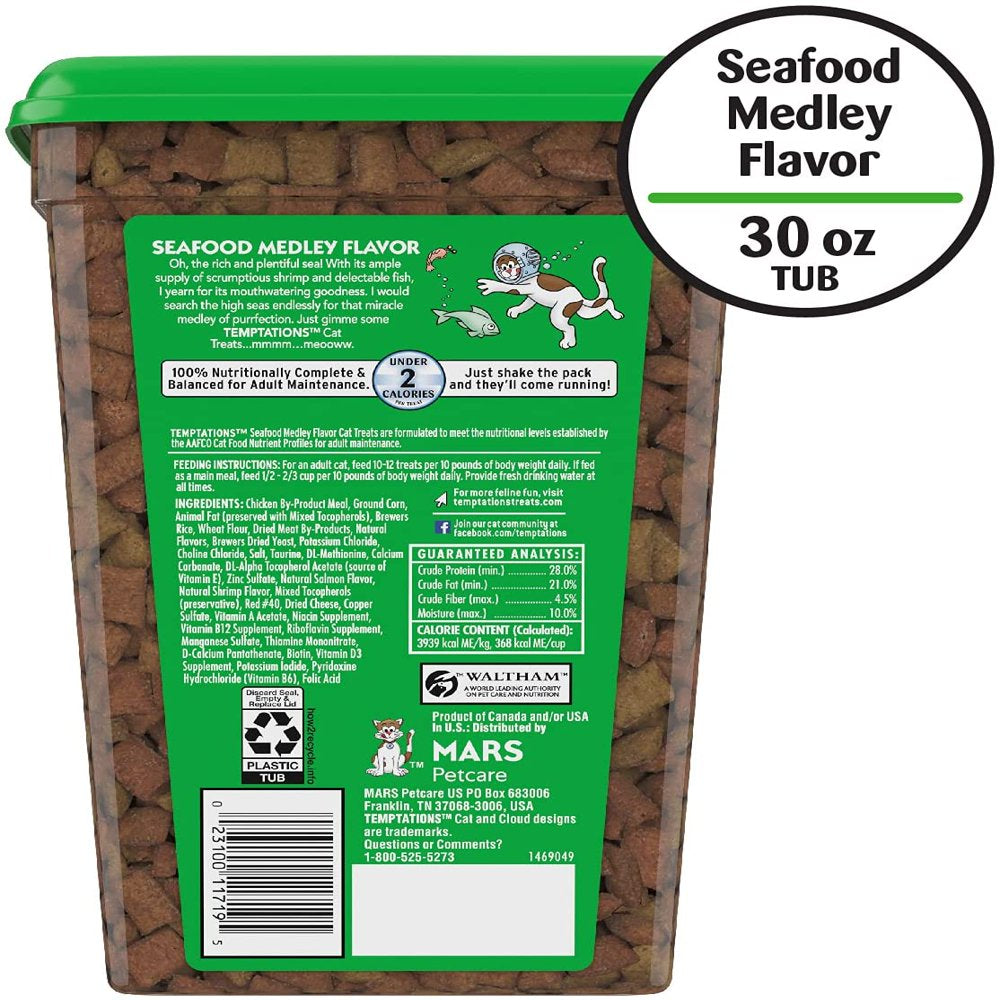 Temptations Classic Crunchy and Soft Cat Treats, Seafood Medley Flavor, 30 Oz. Animals & Pet Supplies > Pet Supplies > Cat Supplies > Cat Treats Mars Petcare
