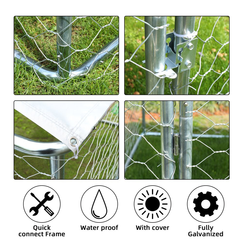 Dog Kennel Outdoor Metal Dog Cage outside Dog Fence Pet Enclosure Fencing with Water-Resistant Cover Roof Backyard Dog Run House (Basic) Animals & Pet Supplies > Pet Supplies > Dog Supplies > Dog Kennels & Runs LVUYOYO