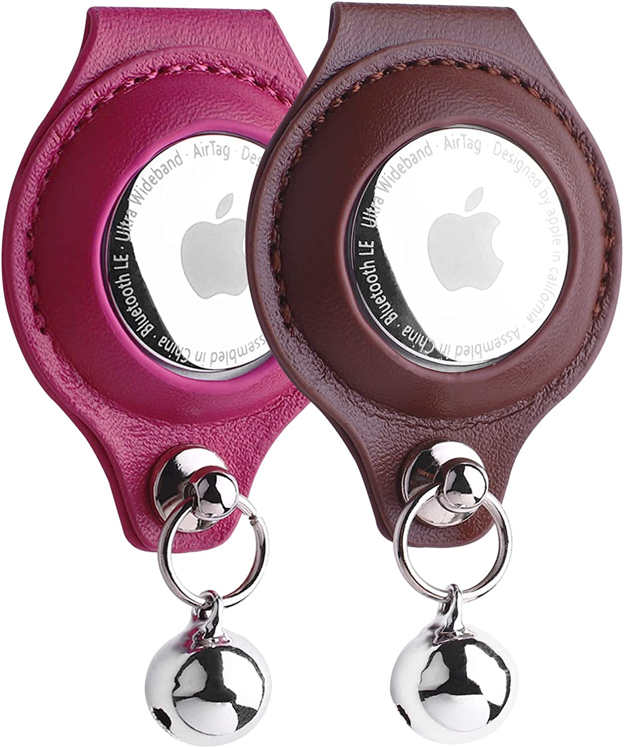 Decorbea Airtag Holder- Airtag Dog Collar Holder(2 Pack)- Dog Airtag Holder in Fashionable Design -PU Leather Pet Collar Case for Apple Airtags Electronics > GPS Accessories > GPS Cases Decorbea Airtag Holder Brown/Rose Red 