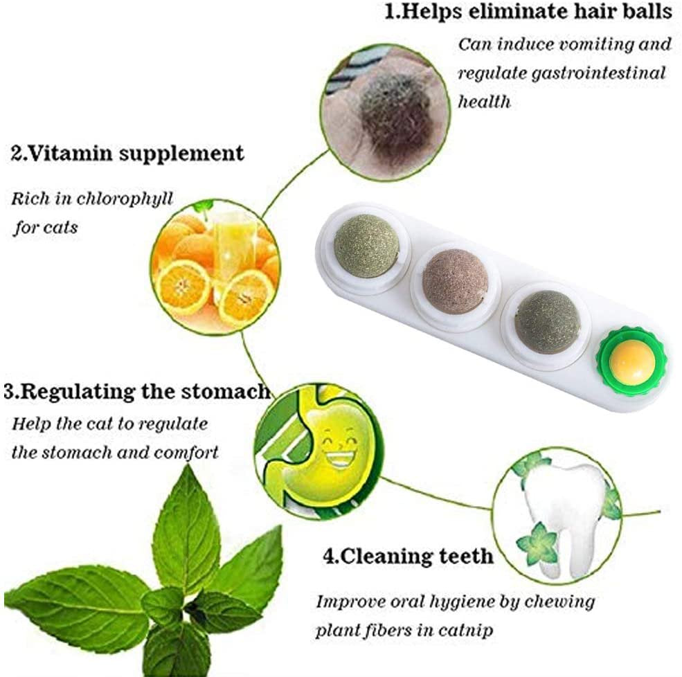 Catnip Ball Toy, Rotating Natural Catnip Ball Toys Wall Mount Treats Licking Cat Molar Teething Toy with Solid Candy Ball Animals & Pet Supplies > Pet Supplies > Cat Supplies > Cat Treats Miruku