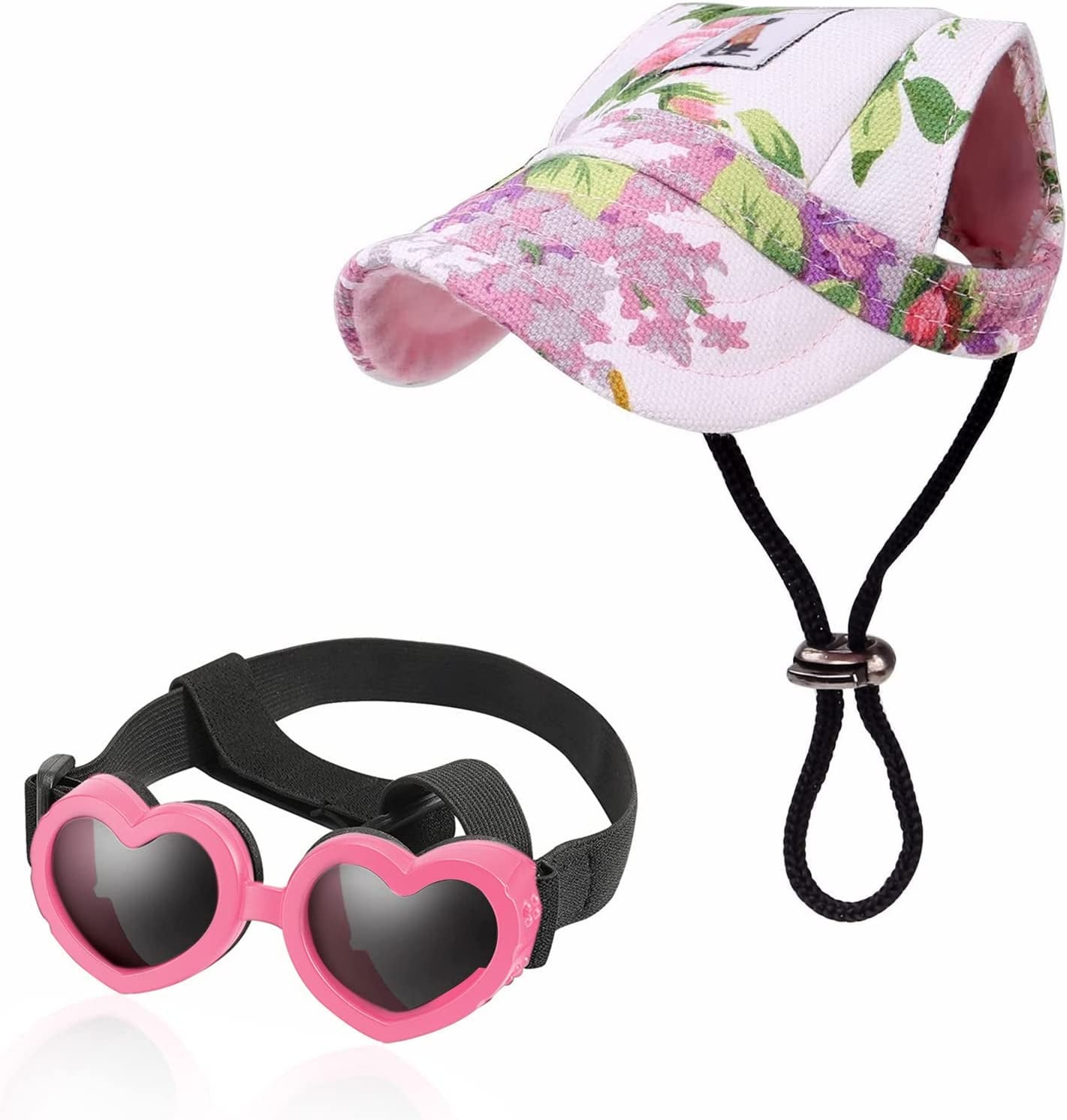 Small Dog Hat Baseball Cap Sun Hat with Ear Holes + Pet Dog Sunglasses Goggles Heart Shape Eye Wear,Sun/Uv Protection Adjustable Strap Waterproof Outdoor Party Birthday for Small Dog (Small, Black) Animals & Pet Supplies > Pet Supplies > Dog Supplies > Dog Apparel ideaspark Pink Medium