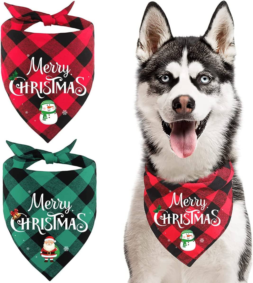 Kytely 2 Pack Fall Dog Bandanas Large Thanksgiving Dog Bandana Orange Plaid Pet Scarf for Boy and Girl Triangle Bibs for Medium Large Dogs Animals & Pet Supplies > Pet Supplies > Dog Supplies > Dog Apparel Kytely XMAS-2 Large