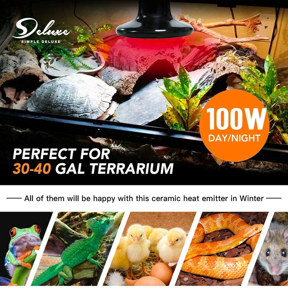 Simple Deluxe 100W Ceramic Heat Emitter Reptile Heat Lamp Bulb No Light Emitting Brooder Coop Heater for Amphibian Pet & Incubating Chicken, 1 Pack/ 2 Pack with Thermometer, Black & White Animals & Pet Supplies > Pet Supplies > Reptile & Amphibian Supplies > Reptile & Amphibian Habitat Heating & Lighting Simple Deluxe