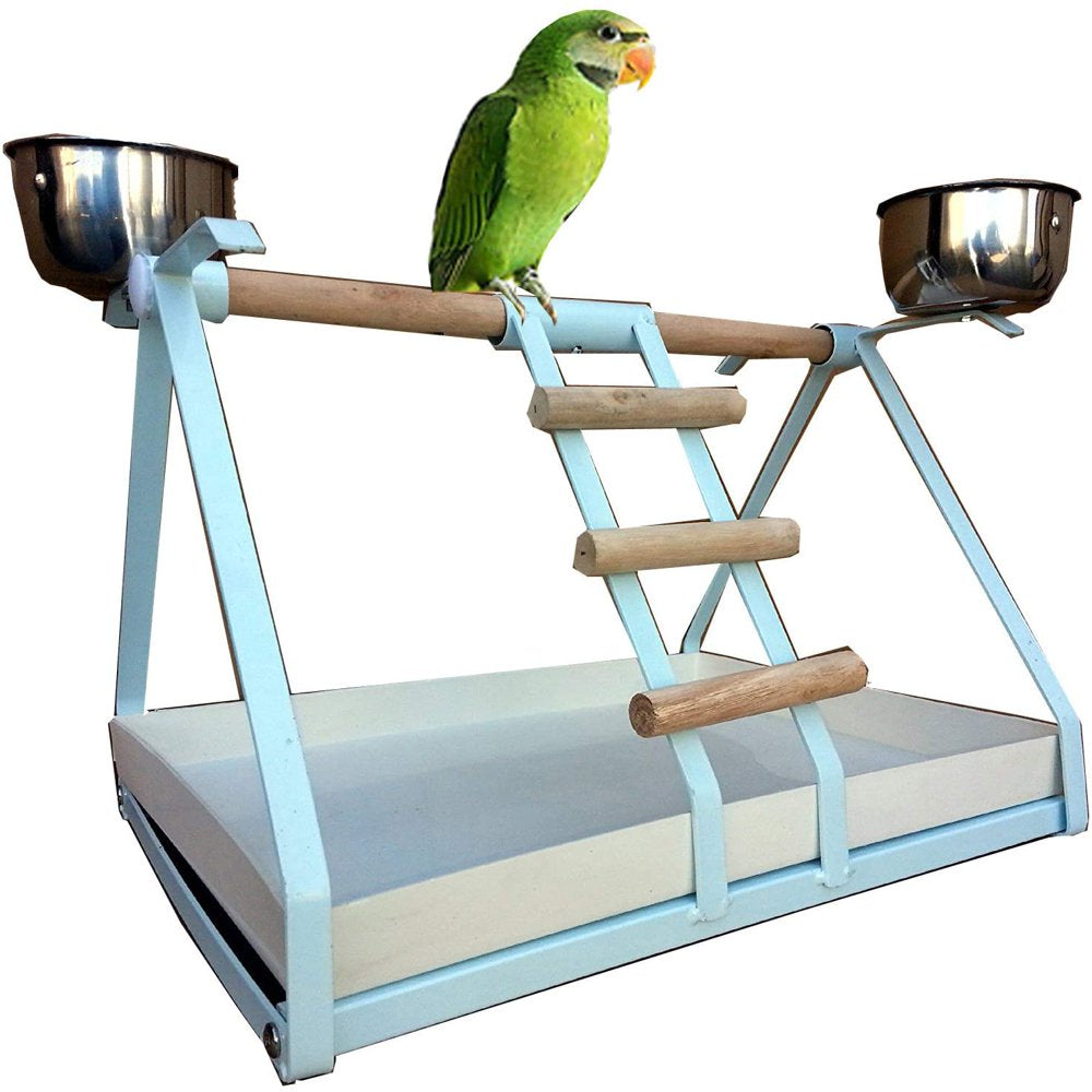 Metal PLAYSTAND Play Gym with Stainless Steel Cups Wood Stand Perch and Tray for Small Parrot Animals & Pet Supplies > Pet Supplies > Bird Supplies > Bird Gyms & Playstands Mcage