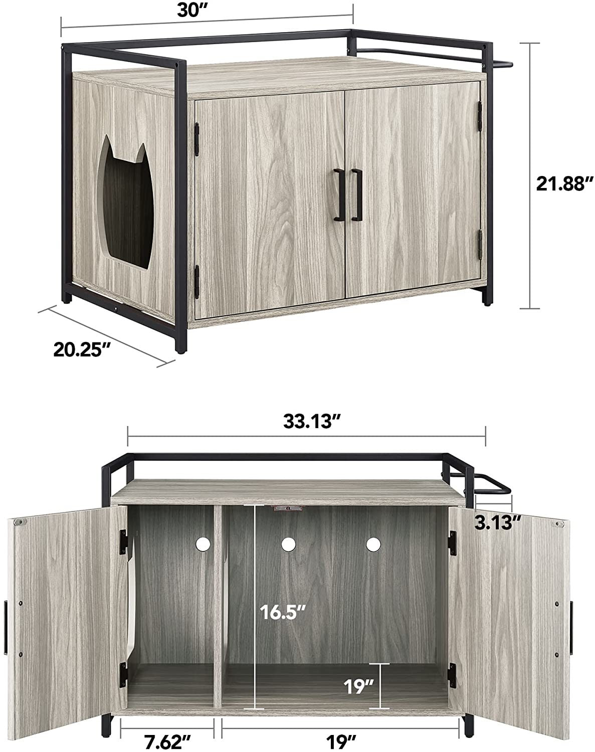 Mgaxyff Hidden Cat Litter Box Furniture with Ventilation and Bench Seat, Pet Crate with Iron and Wood Sturdy Structure Animals & Pet Supplies > Pet Supplies > Cat Supplies > Cat Furniture KOL PET