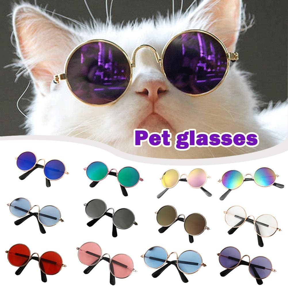 Small Pet Sunglasses Dog Cat Pet Lovely Vintage round Reflection Eye Wear Glasses Dog Cat Cosplay Party Costume Classic Funny Pet Accessories for Pet Animals & Pet Supplies > Pet Supplies > Dog Supplies > Dog Apparel Generic