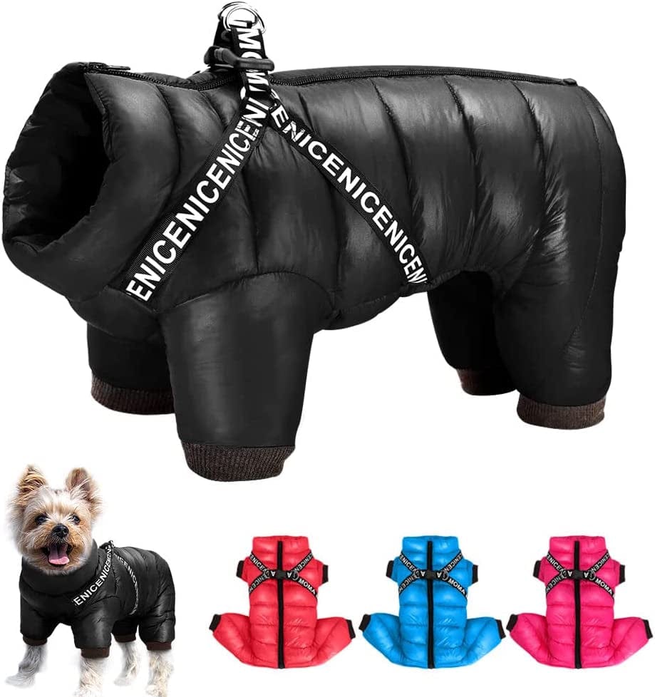Didog Winter Small Dog Coats,Waterproof Jackets with Harness & D Rings,Warm Zip up Cold Weather Coats for Puppy & Cats Walking Hiking,Red,Chest: 17" Animals & Pet Supplies > Pet Supplies > Dog Supplies > Dog Apparel Didog Black Chest 18 Inch;Back length 16 Inch