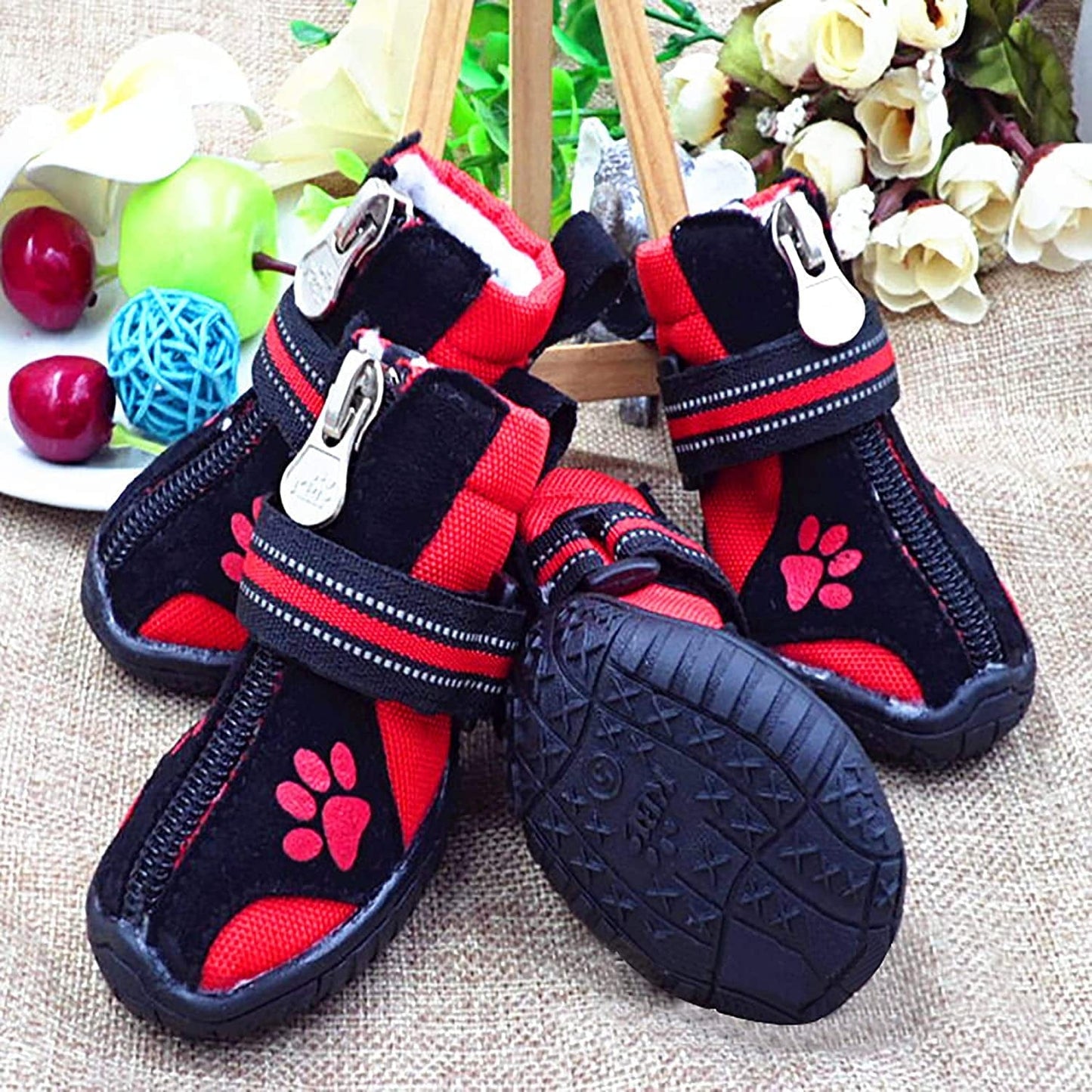 Dog Boots,Dog Hiking Shoes for Snow & Hot & Sharp Pavement Pet Paws Protector Anti-Skid Dog Boots Durable Pet Hiking Shoes for Indoor Outdoor Activities (1#-Paw L*W=1.34" X 1.02", Blank and Red) Animals & Pet Supplies > Pet Supplies > Dog Supplies > Dog Apparel BESUNTEK