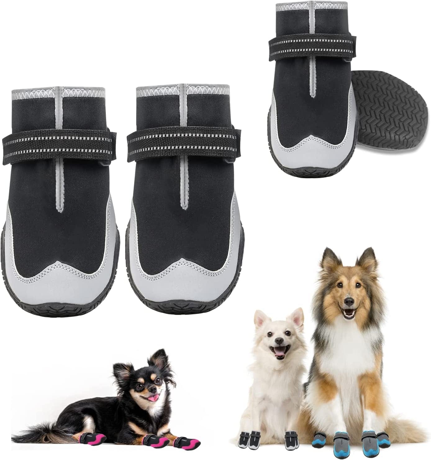 Dog Boots for Winter Warm Dog Snow Shoes for for Large Small Medium Puppy Dogs Booties for Hiking Hardwood Floors Anti-Slip with Reflective Straps 4Pcs/Set Animals & Pet Supplies > Pet Supplies > Dog Supplies > Dog Apparel KEIYALOE Black Size 6: 2.76" x 3.54"(W*L) (Pack of 4 Boots)