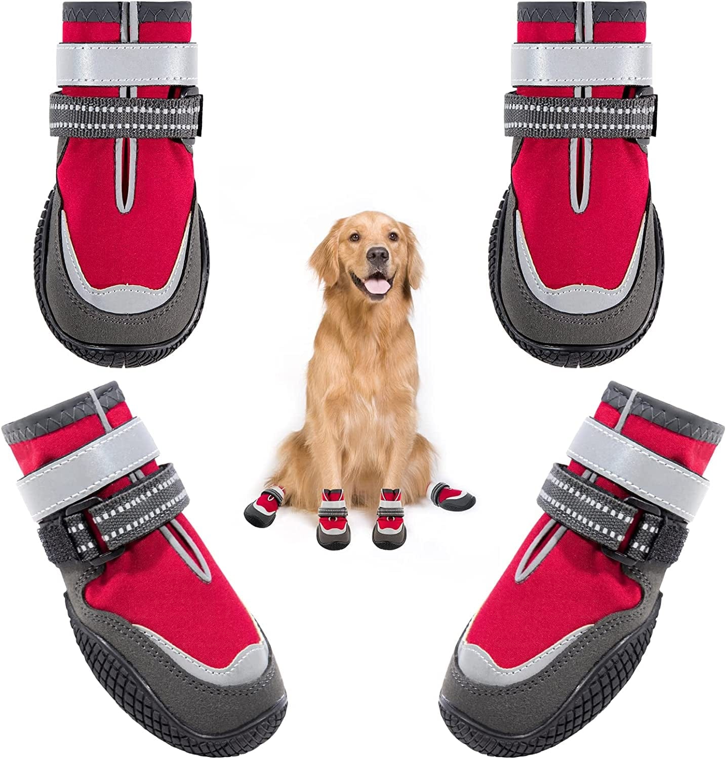 Dog Boots,Waterproof Dog Shoes,Dog Booties with Reflective Rugged Anti-Slip Sole and Skid-Proof,Outdoor Dog Shoes for Small Large Medium Dogs 4Pcs Animals & Pet Supplies > Pet Supplies > Dog Supplies > Dog Apparel KEIYALOE Red Size 2: 1.9"x2.3"(W*L)(Pack of 4 Boots)