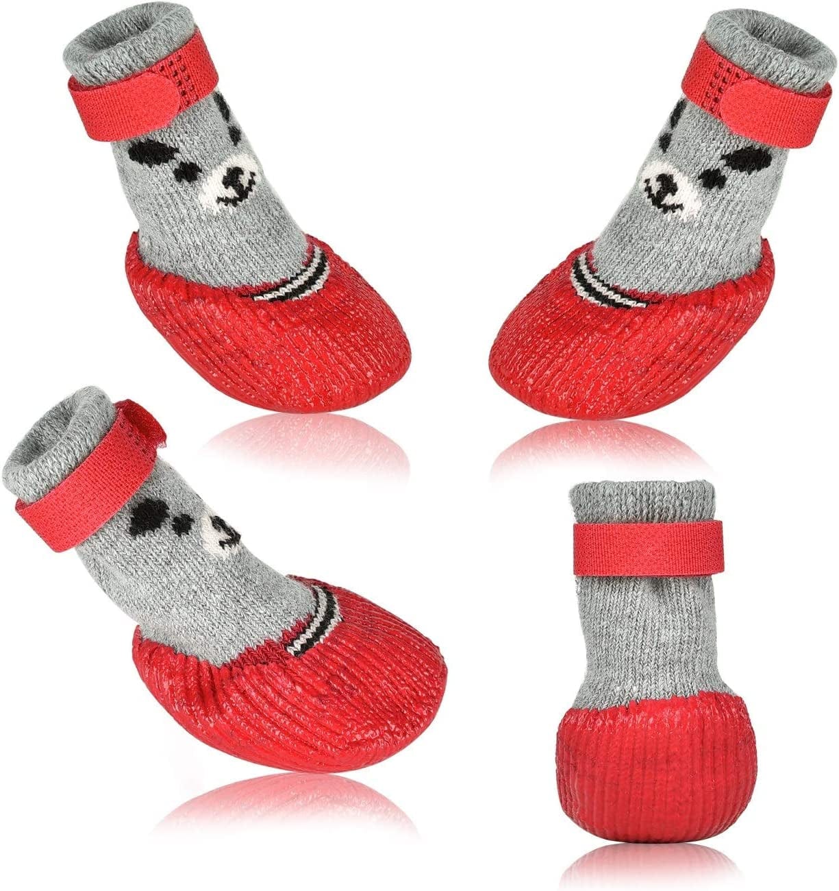 Dog Cat Boots Shoes Socks with Adjustable Waterproof Breathable and Anti-Slip Sole All Weather Protect Paws(Only for Tiny Dog) (S, Black) Animals & Pet Supplies > Pet Supplies > Dog Supplies > Dog Apparel Generic Red Large (Pack of 4)