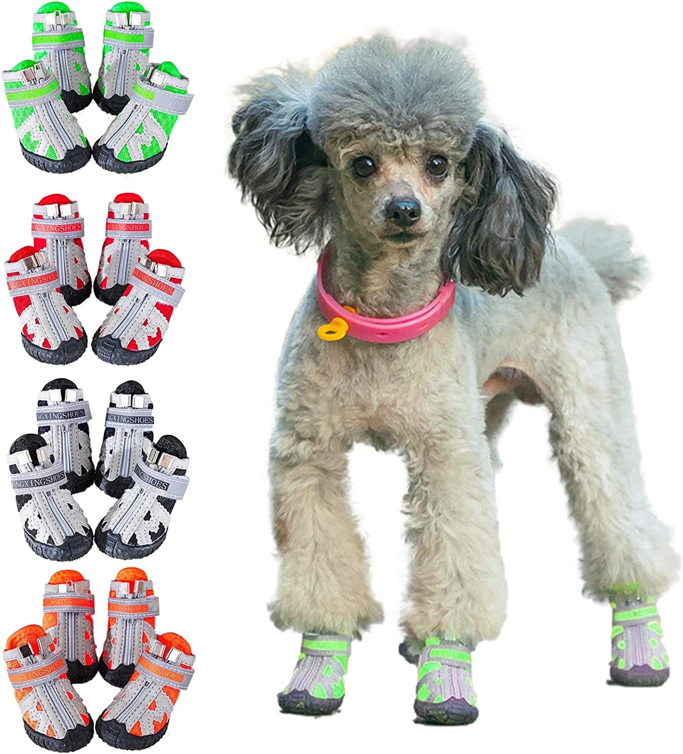 Dog Shoes,Breathable Mesh Dog Shoes for Small Dogs,Dog Booties with Reflective Rugged Anti-Slip Sole and Zipper Puppy Shoes for Hot Pavement Winter Snow 4Pcs(Gx01-Black-Size3) Animals & Pet Supplies > Pet Supplies > Dog Supplies > Dog Apparel Kukaster Pet upgrade green #5