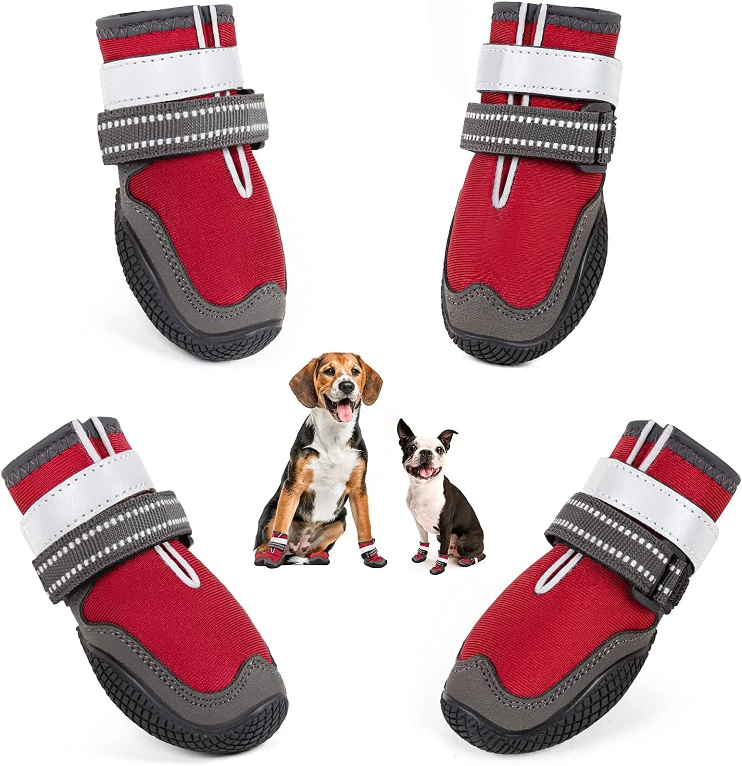 Dog Shoes for Large Dogs Dog Boots for Hot Pavement Waterproof Puppy Snow Shoes Paw Protector for Hiking with Reflective Straps Pet Dog Booties for Hiking 4PCS Animals & Pet Supplies > Pet Supplies > Dog Supplies > Dog Apparel KEIYALOE Red Size 7: 2.8"x3.3"(W*L)(Pack of 4 Boots)