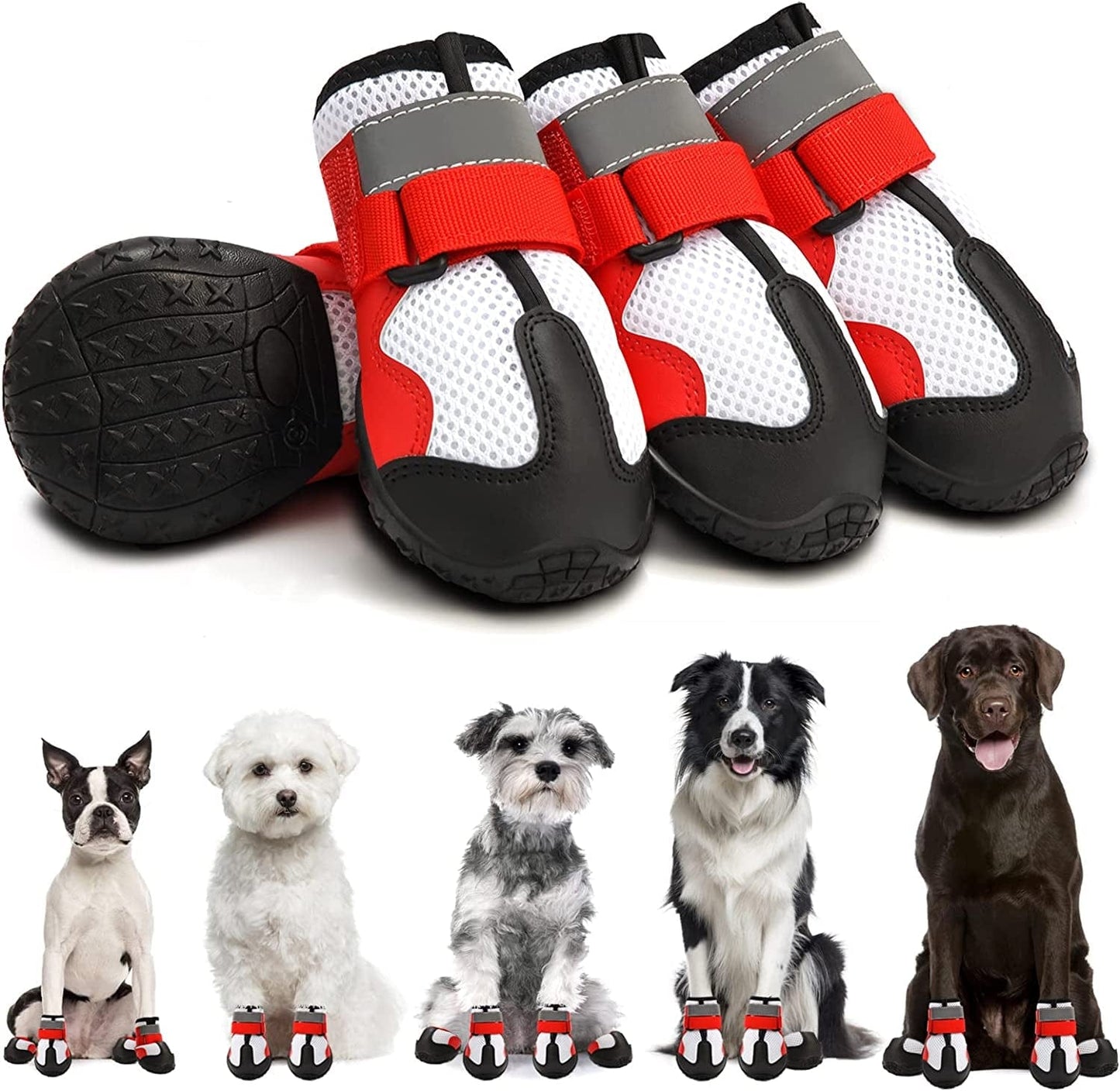 Dog Shoes for Small Medium Large Dogs Boots, Soft Breathable Dog Shoes with Reflective Straps, Anti-Slip Dog Booties Paw Protector for Outdoor Winter Snow Hot Pavement Hiking 4PCS Animals & Pet Supplies > Pet Supplies > Dog Supplies > Dog Apparel AOKOWN White #6 (width 2.55 inch) for 52-68 lbs